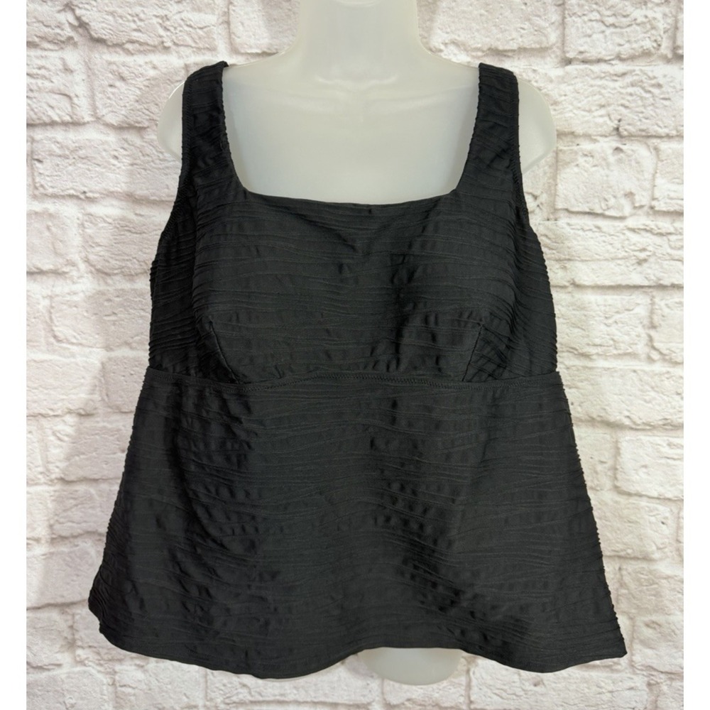 Lands‎ End Black Textured Tankini Top 22W Built in Bra Coastal Resort Vacation